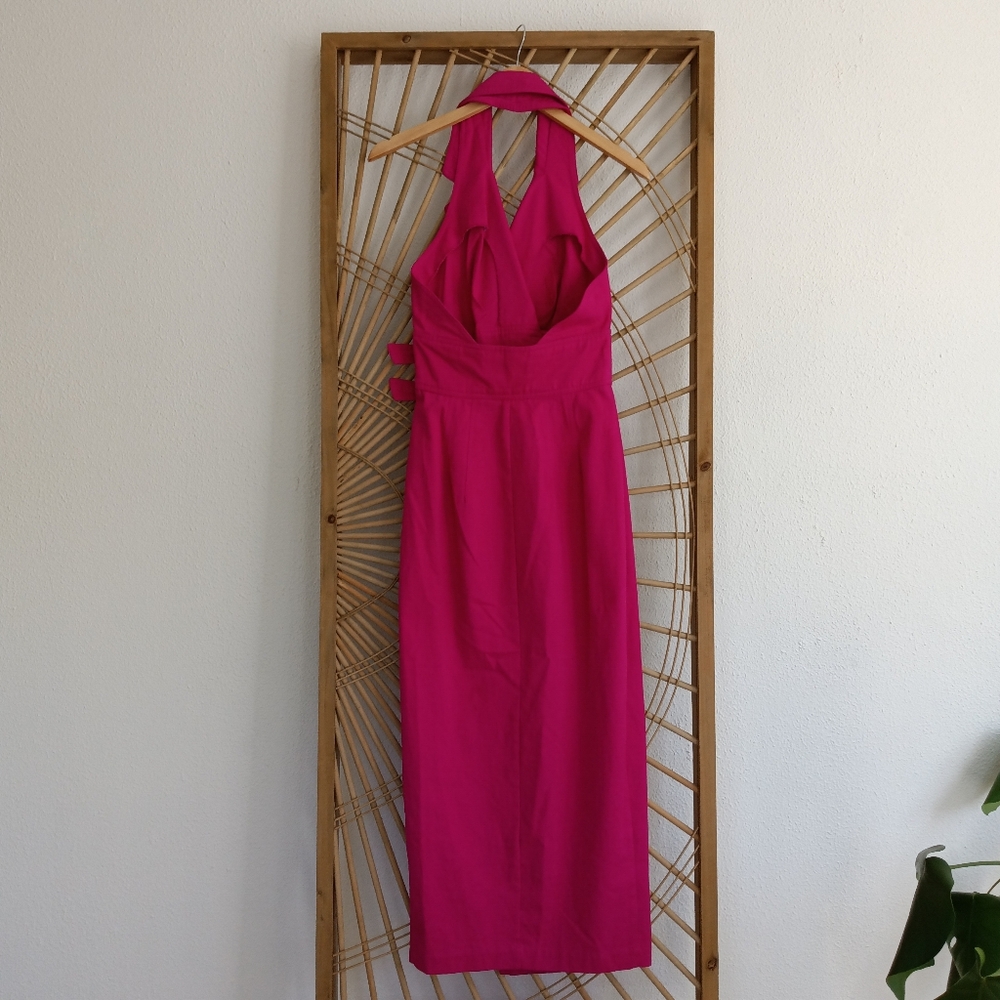 Vintage Backless Halter Button Front Fuchsia Pink… - image 7